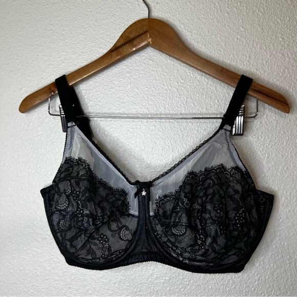 Wacoal 855186 black lace First Bloom Retro Chic Full Figure underwire bra 36G - Picture 2 of 9